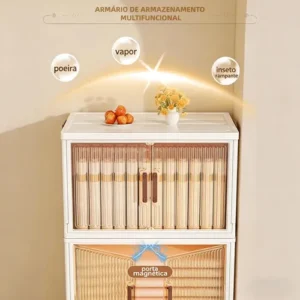 Armário Dobrável 5 Andares C/ Rodas Portas Transp.creme - Imagem 9