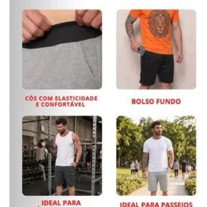 Kit 3 Bermudas Masculinas Moletom Academia Casual Lote Full - Imagem 4
