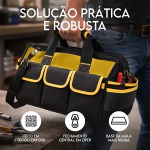 Bolsa Maleta De Ferramentas Grande Reforçada 16 Bolsos Para Eletricista E Profissionais - Fundo Firme Em Borracha - Preto E Amarelo Travunker - Imagem 4