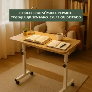 Mesa Lateral Ergonômica Multiuso Com Altura Regulavel E Rodinhas Mesinha Notebook Laptop Cama Sofá Ajustavel Cor Madeira Luvinco - Imagem 8