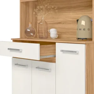 Kit Armário De Cozinha Compacto Magazine Com 5 Portas E 1 Gaveta Multiuso E Bancada Multifuncional Organizador Design Moderno Cor Freijó Off White - Imagem 7
