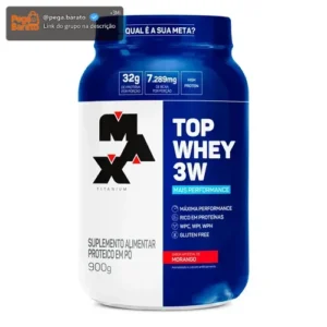 Top Whey 3w Mais Performance 900g Max Titanium Whey Concentrado Sabor Morango - Imagem 1