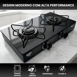 Fogão Cooktop De Mesa Portátil A Gás 2 Bocas Vidro Clarice - Imagem 3