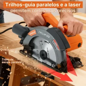 Serra Circular Elétrica 185mm 1650w Com Guia Laser Aitoolzo Laranja - Imagem 3