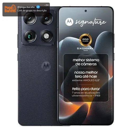 Smartphone Motorola Signature 5G - 512GB 24gb (12gb Ram + 12gb Ram Boost), 3 cameras 50MP Sony Lytia e Zoom 100x, Tela 1.5K extreme Amoled 165hz - Preto