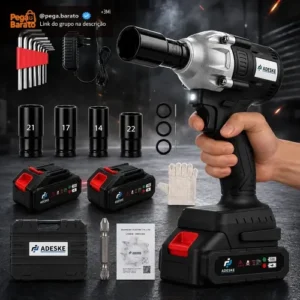Chave de Impacto Brushless Furadeira Parafusadeira–2 Baterias + Maleta, Profissional Sem Fio Bivolt Preto ADESKE para montagem, reparos e construção BS-HT01 - Imagem 1