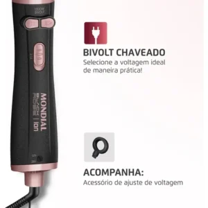 Escova Rotativa Mondial Ceramica Tourmaline Ion 3x1 Erb-01 Rosa 127/220v - Imagem 5