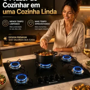 Fogão Cooktop Gás 5 Bocas Ultra Chama 127v/220v Preto - Imagem 5