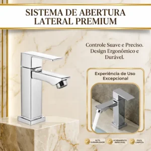 Torneira Banheiro Monocomando Luxo De Metal Quadrada Premium - Imagem 4