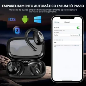 FORESTORY Fone de Ouvido Bluetooth 5.4 OWS TWS Sem Fio X5 Open Ear Esportivo com Gancho Display LED HD Microfone Grave Potente para Academia Corrida Compatível iPhone Samsung Xiaomi Motorola Android - Imagem 13