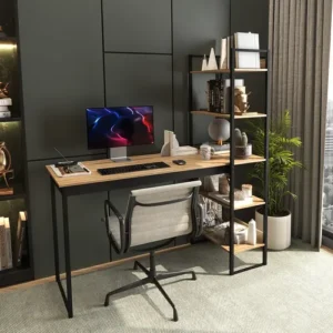 Mesa Escrivaninha Industrial Laminado Com Preto 5 Prateleiras Design Moderno Modelo Para Home Office Mod: Athenas Shoop - Imagem 10
