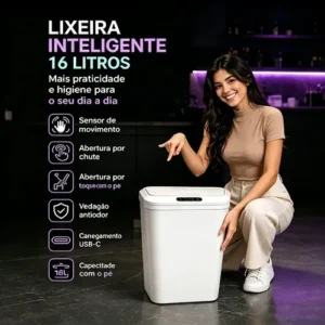 Lixeira Inteligente Automática 16l Branca Sensor Infravermelho Recarregável Usb Alcance Até 30cm Para Escritório Branco - Imagem 9