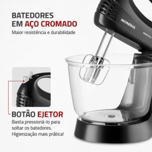 Batedeira Prática B-45-b 2 Tigelas 400w Preta Mondial Cor Preto Frequência 60 - Imagem 5
