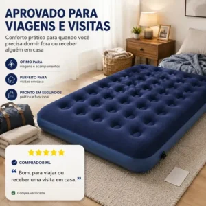 Colchão Inflável Casal Omega Azul 191x137x22cm Kit Reparo - Imagem 3