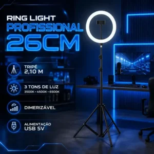 Ringlinght Led Lumi Luz Flash Estudio Profissional Com Tripe 210m Cor Preto 18W Pontokit - Imagem 3
