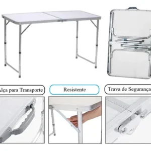 Mesa Dobravel Vira Maleta Camping Praia 120cm X 60cm Retangular Branca Marca MFL - Imagem 5