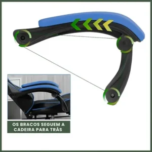 Cadeira Gamer Sweet Studio Ergonômica Reclinável em Couro Sintético Azul com Apoio de Pés - Imagem 7