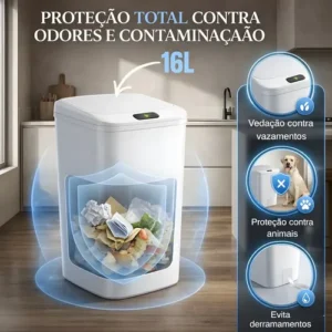 Lixeira Com Sensor Automático 16 Litros Branco Inteligente Abre Fácil Toque Cesto Quarto Banheiro Cozinha - Imagem 4