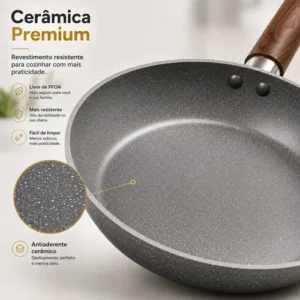 Frigideira de Indução Cerâmica Antiaderente Grande Não Gruda Frita Sem Óleo Fogão a Gás Indução Cooktop Elétrico Panela 24cm Cinza Carneiri - Imagem 2