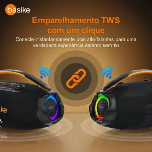 Caixa De Som Basike Ba-RAD207 80W Rádio FM Bluetooth 5.3 TWS RGB Bass Boost 9000mAh - Imagem 8