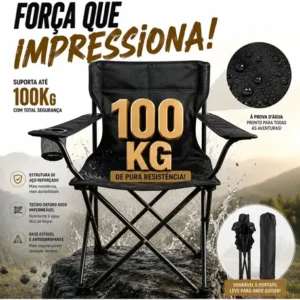 Cadeira De Pesca Dobrável Com Apoio De Braço E Porta Copos Cor Preto B&G SHOPPING - Imagem 9