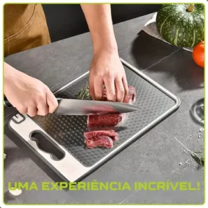 Tábua de Corte Higiênica Relimax Antiderrapante, de Inox, com Canaleta e Afiador para Carnes e Legumes - Imagem 5