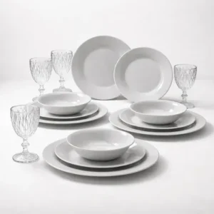 Aparelho De Jantar 16 Peças De Vidro Cinza Com Taça Diamond Conjunto Mesa Posta Completo Jogo De Pratos E Taças Sayonara - Imagem 2