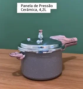 Panela De Pressão Indução 4,2L Revestimento Ceramico Antiaderente Com 4 Valvulas De Segurança Fechamento Externo, Cabos Soft Touch Vitrex Cinza Granito - Imagem 2