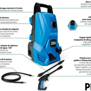 Lavadora De Alta Pressão Jato Compacta Philco Plp2200 1300w 1300 Psi/libras 312l/h Lança Regulável 127v - Imagem 6