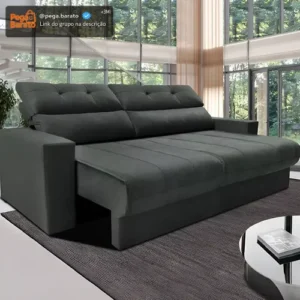 Sofá 3 Lugares Clean Retrátil Reclinável Cama Inbox - Cinza - Liso - Imagem 1