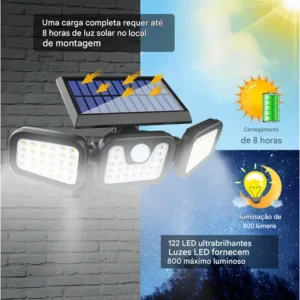 Refletor Solar Led 3 Cabeças Ajustavel Sensor Movimento 50w - Imagem 3