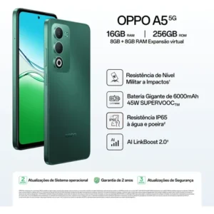 Smartphone OPPO A5 5G 256GB 16 (8GB + 8GB Virtual Ram) Bateria 6 Ah Camera 50 MP AI NFC IP65 Verde - Imagem 2