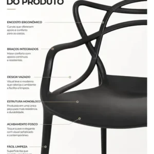 Kit 6 Cadeiras de Jantar Allegra Waw Design Empilhável em Polipropileno Preto - Imagem 6