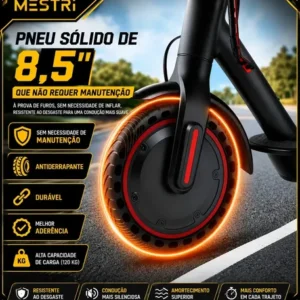 Patinete Scooter Elétrico Dobrável Com Velocidade E Autonomia De 30 Km Bluetooth Cor Preto MESTRI M-140 - Imagem 5