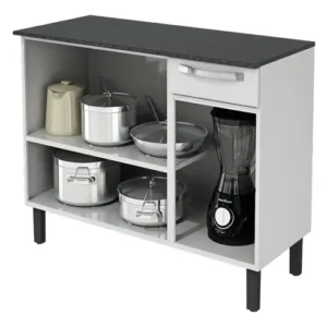 Balcão de Cozinha Itatiaia Aço 3 Portas 1 Gaveta Com Tampo de 105 CM Modelo Rose Branco Neve - Imagem 3