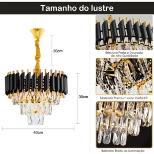 Lustre De Teto Cristal 40cm Para Sala De Jantar E Quarto - Imagem 4