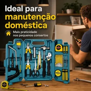 Kit Maleta Jogo Ferramentas 27 Peças Residencial Completa Conserto Oficina Manutenção Chave Inglesa, Estilete, Chaves Allen, Fenda E Phillips, Lanterna, Martelo, Serra, Tesoura, Trena, Fita Isolante - Imagem 5