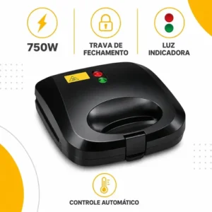 Sanduicheira Elétrica 2 em 1 Pítia Grill e Chapa Antiaderente Preta - Imagem 6