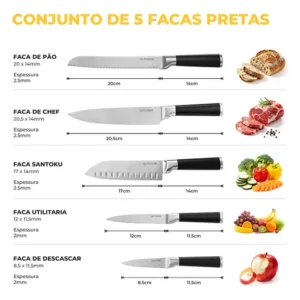 Conjunto De Facas Profissional Cozinha Premium Inox 5 Peças - Imagem 2