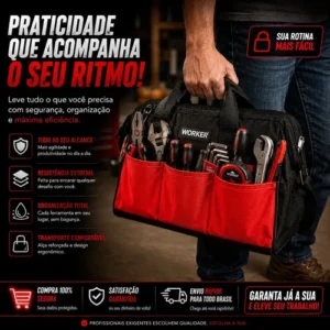 Bolsa De Ferramentas Grande Reforçada 12 E 6 Bolsos Externos - Imagem 6