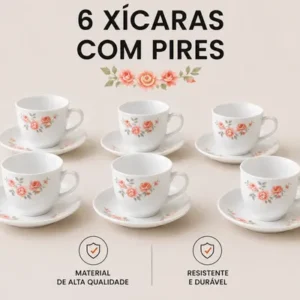 Jogo De Xicaras E Pires Vidro Café Chá 12 Peças 220ml - Imagem 7