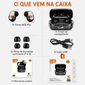 Fone De Ouvido Sem Fio Bluetooth 6.0 Eletro Mex A6s Pro Tws Ipx4 À Prova D'água Com Som Estéreo E Graves Potentes, Para Celulares/esportes/laptops, Branco - Imagem 11