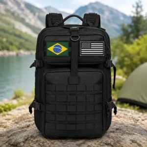 Mochila Tática 50l Masculina Militar Impermeável Reforçada Grande Para Viagem Camping Caça Pesca Com 2 Patch Bandeira Brasil Eua Cor Preta Forpak - Imagem 3