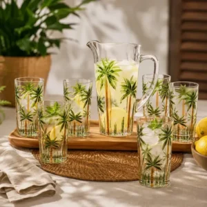 Conjunto Jarra Com 6 Copos Cristal Palm Tree Handpaint Wolff - Imagem 6