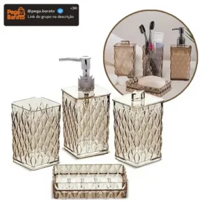 Kit De Banheiro Luxo 4 Utensilios De Lavabo Plasutil Casa - Imagem 1