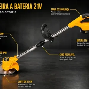Roçadeira Aparador Grama A Bateria Recarregável 21v 750w Profissional Com Acessórios Tcg21c The Black Tools - Imagem 4