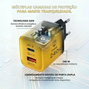 Carregador Gan 240w + Cabo Led Tipo C 65w Kit Turbo Zhike - Imagem 5
