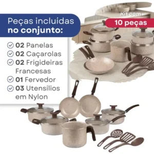 Jogo De Panelas Antiaderentes 10 Peças Baunilha Nacional - Imagem 6