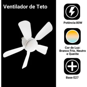 Ventilador de Teto Kaprot Silencioso 6 Pás LED Controle Remoto Diâmetro 42cm - Imagem 5