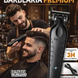 Máquina de Cortar Cabelo Acabamento Pezinho Barba Kemei KM-2299 Sem Fio Profissional Com Carregamento USB - Imagem 4